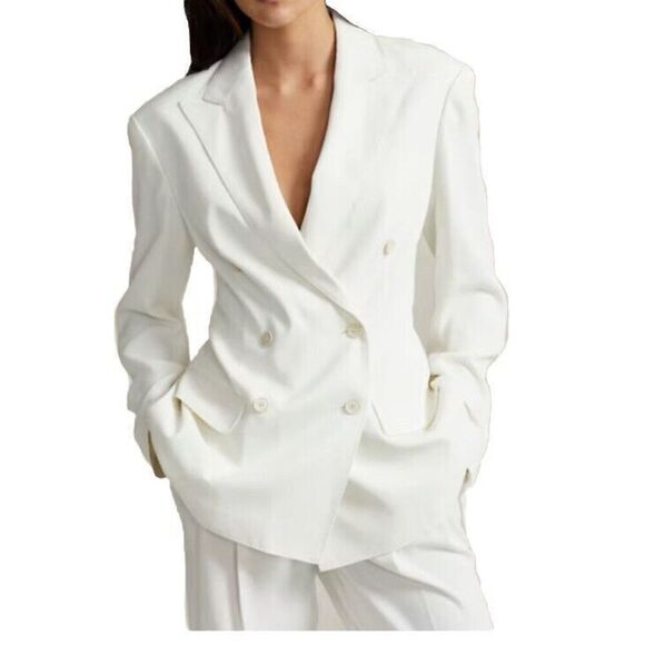 Polo Ralph Lauren Women Double Breasted Size 6 Satin Blazer Relaxed White $698 - Picture 1 of 8